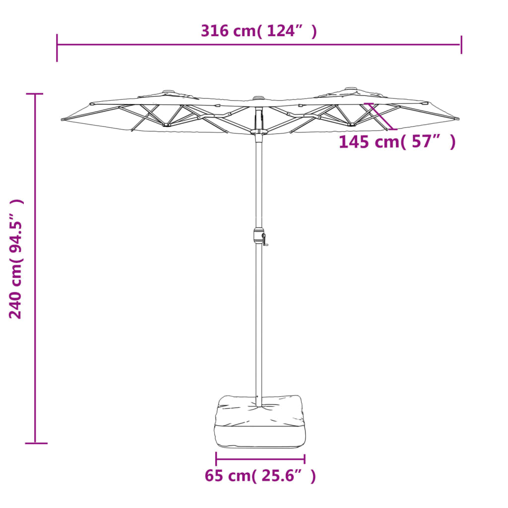 vidaXL Ομπρέλα Κήπου με Διπλή Κορυφή και LED Taupe 316 x 145 εκ.
