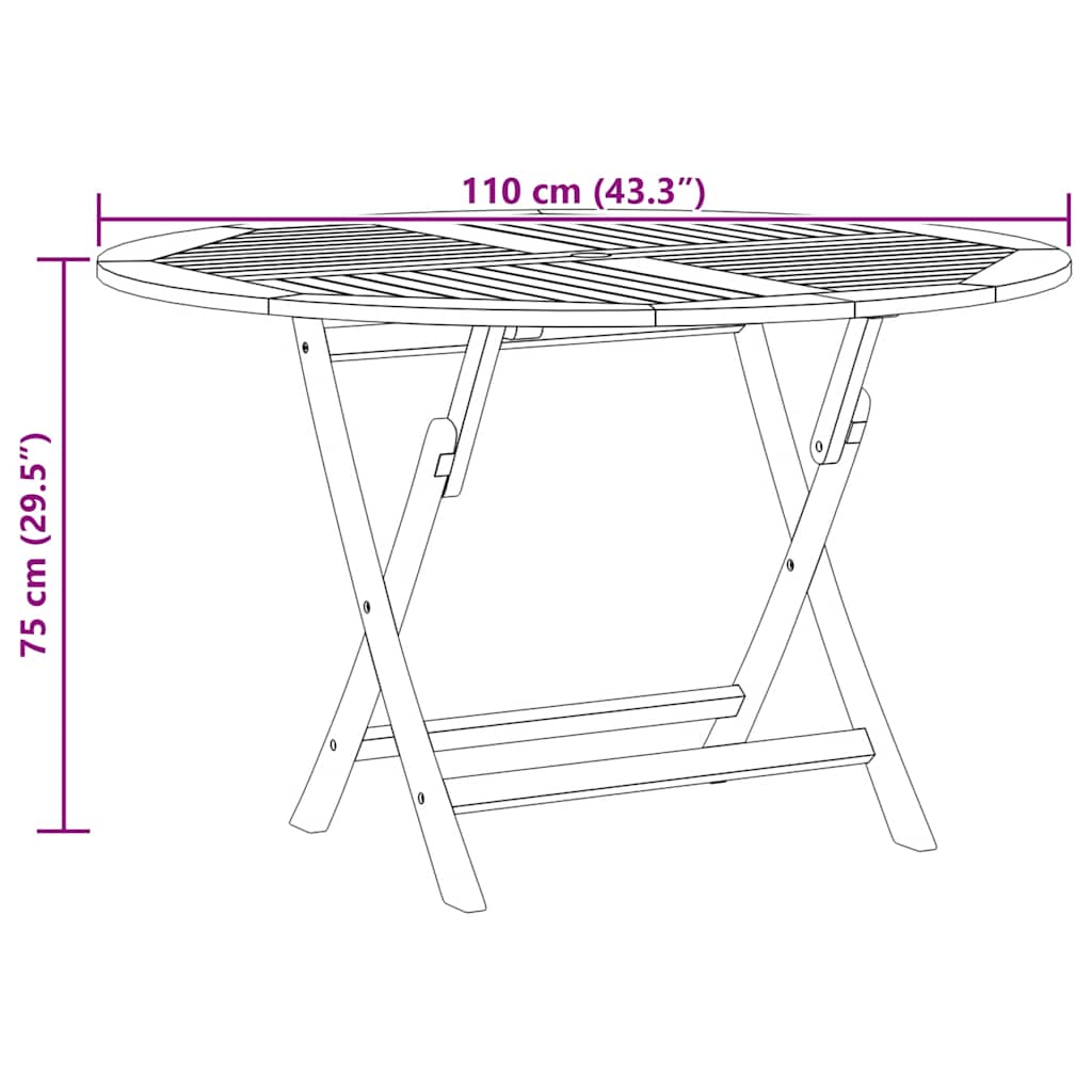 vidaXL Τραπέζι Κήπου Πτυσσόμενο Ø 110 x 75 εκ. Μασίφ Ξύλο Teak