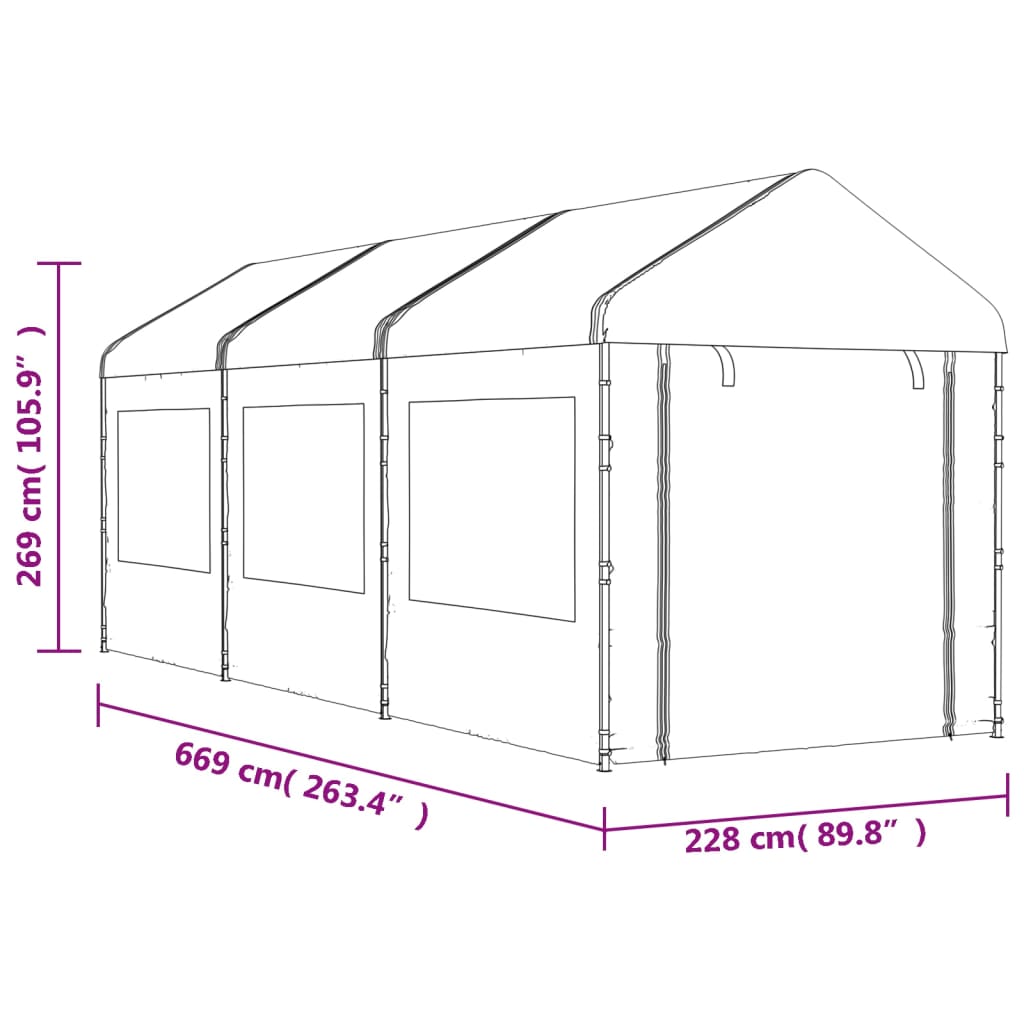 vidaXL Κιόσκι με Τέντα Λευκό 6,69 x 2,28 x 2,69 μ. από Πολυαιθυλένιο