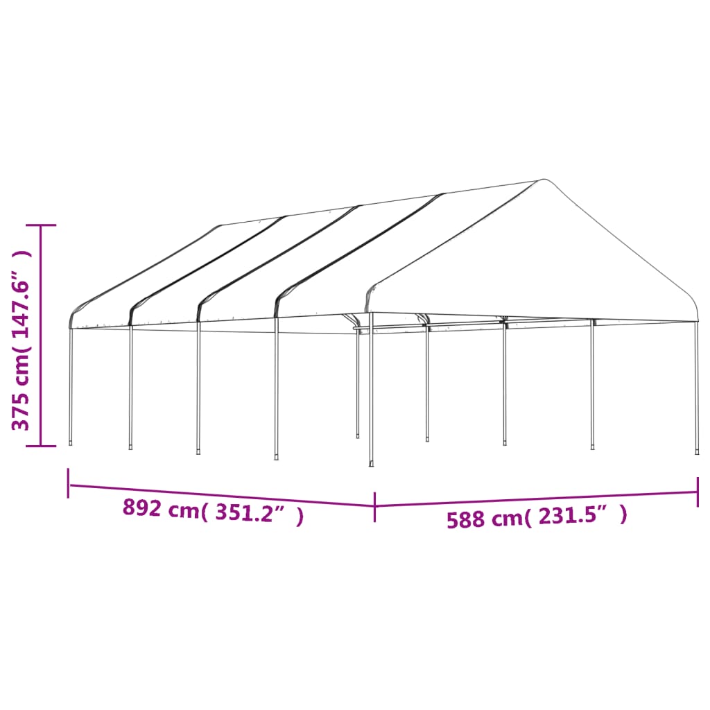 vidaXL Κιόσκι με Τέντα Λευκό 8,92 x 5,88 x 3,75 μ. από Πολυαιθυλένιο