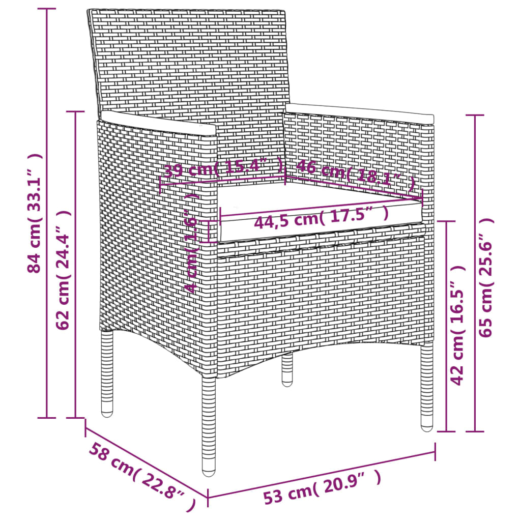 vidaXL Σετ Τραπεζαρίας Κήπου 5 Τεμαχίων Μαύρο με Μαξιλάρια