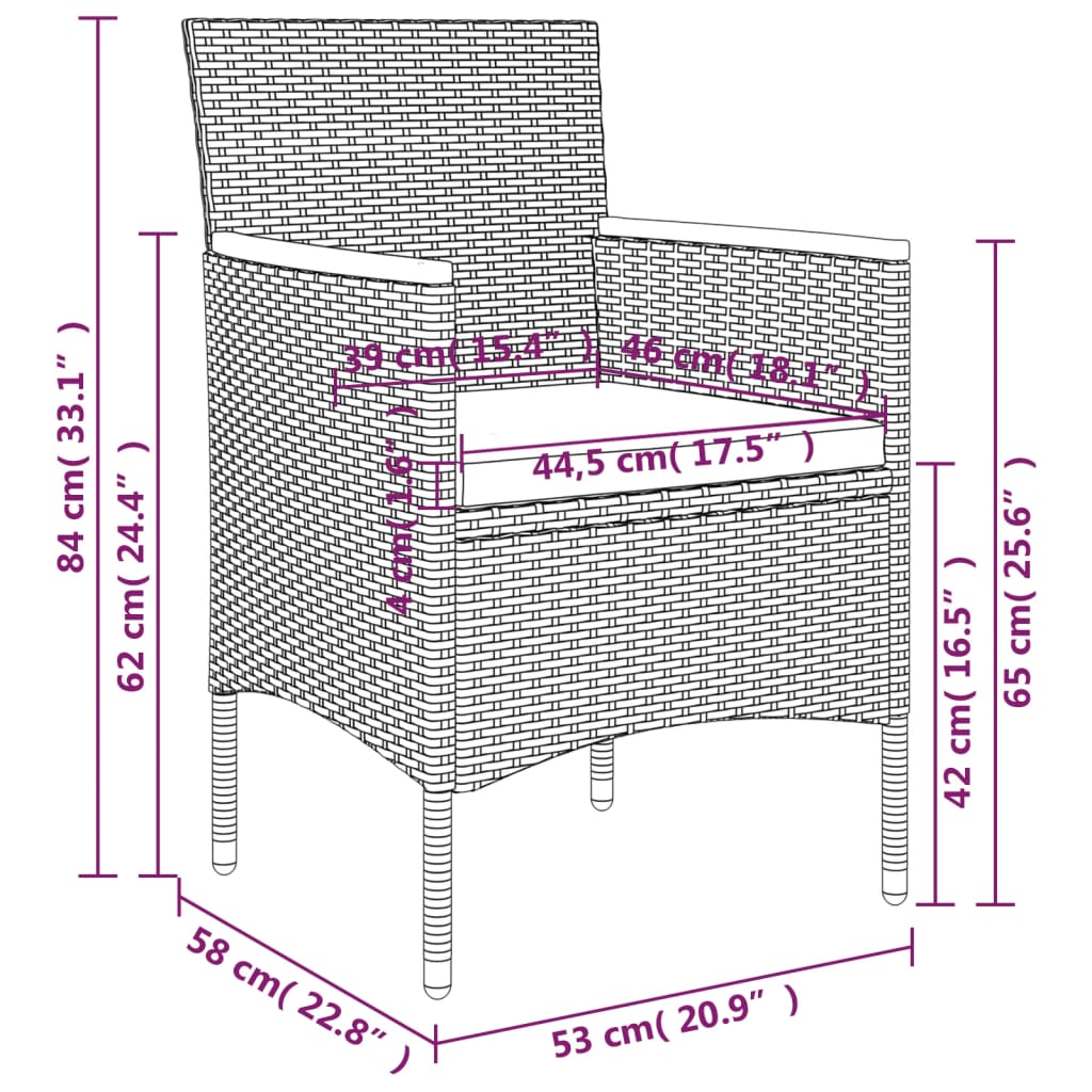 vidaXL Σετ Τραπεζαρίας Κήπου 7 Τεμαχίων Μαύρο με Μαξιλάρια