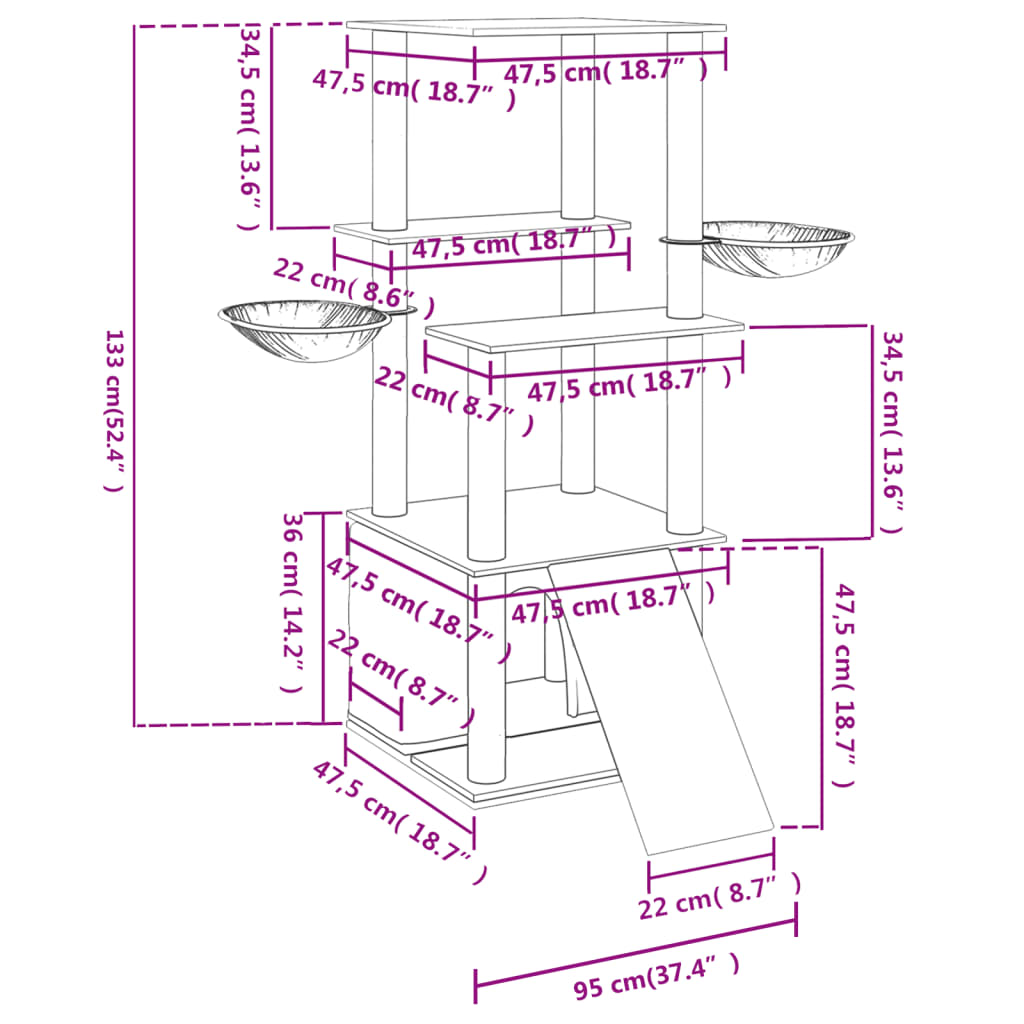 vidaXL Γατόδεντρο Κρεμ 133 εκ. με Στύλους Ξυσίματος από Σιζάλ