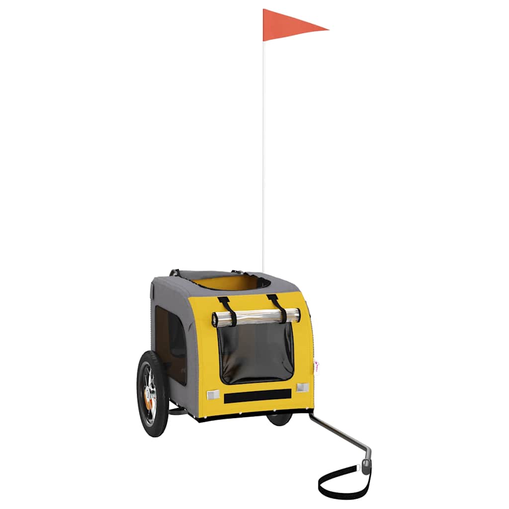 vidaXL Τρέιλερ Ποδηλάτου Κατοικίδιων Κίτρινο/Γκρι Ύφασμα Oxford/Σίδηρο