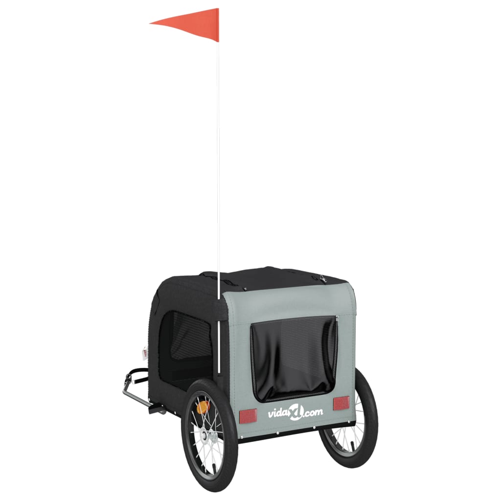 vidaXL Τρέιλερ Ποδηλάτου Κατοικίδιων Μαύρο/Γκρι Ύφασμα Oxford/Σίδηρος