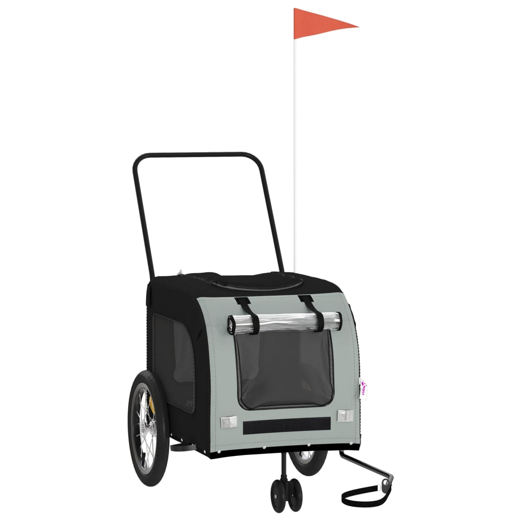 vidaXL Τρέιλερ Ποδηλάτου Κατοικίδιων Μαύρο/Γκρι Ύφασμα Oxford/Σίδηρος