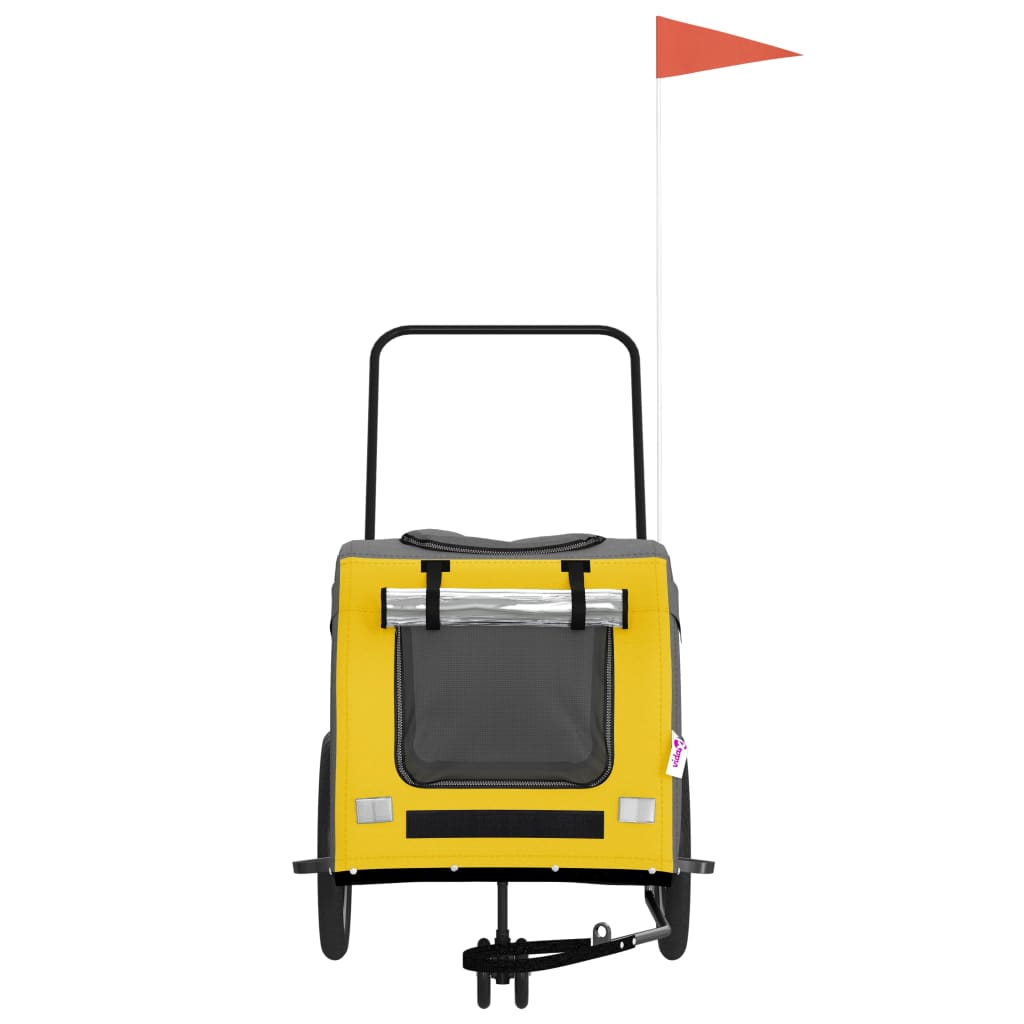 vidaXL Τρέιλερ Ποδηλάτου Κατοικίδιων Κίτρινο/Γκρι Ύφασμα Oxford/Σίδηρο