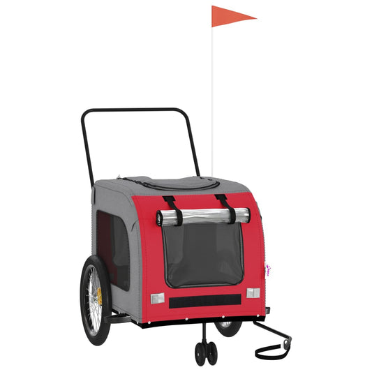 vidaXL Τρέιλερ Ποδηλάτου Κατοικίδιων Κόκκινο/Γκρι Ύφασμα Oxford/Σίδηρο