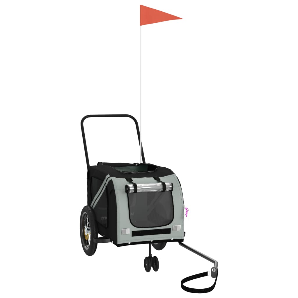 vidaXL Τρέιλερ Ποδηλάτου Κατοικίδιων Γκρι/Μαύρο Ύφασμα Oxford/Σίδηρος