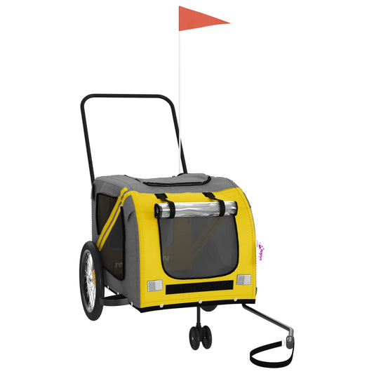 vidaXL Τρέιλερ Ποδηλάτου Κατοικίδιων Κίτρινο/Γκρι Ύφασμα Oxford/Σίδηρο