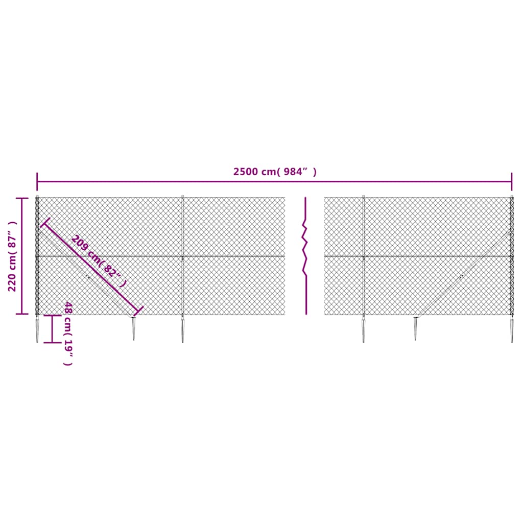 vidaXL Συρματόπλεγμα Περίφραξης Ανθρακί 2,2 x 25 μ. με Καρφωτές Βάσεις