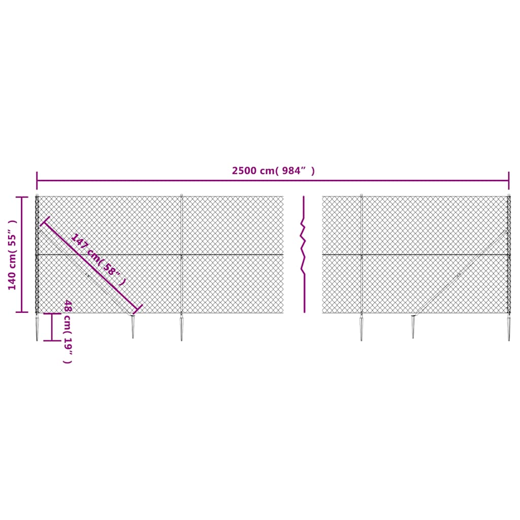 vidaXL Συρματόπλεγμα Περίφραξης Ασημί 1,4 x 25 μ. με Καρφωτές Βάσεις