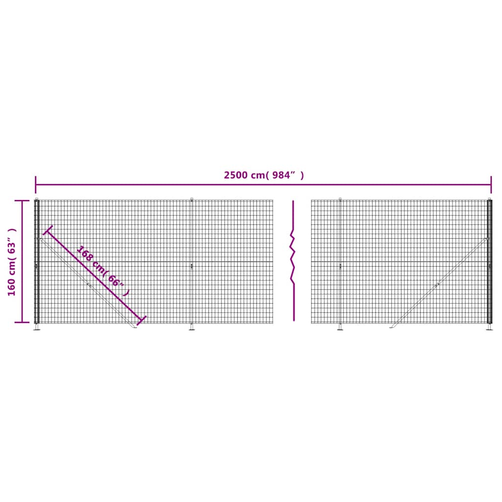 vidaXL Συρματόπλεγμα Περίφραξης Ανθρακί 1,6 x 25 μ. με Βάσεις Φλάντζα