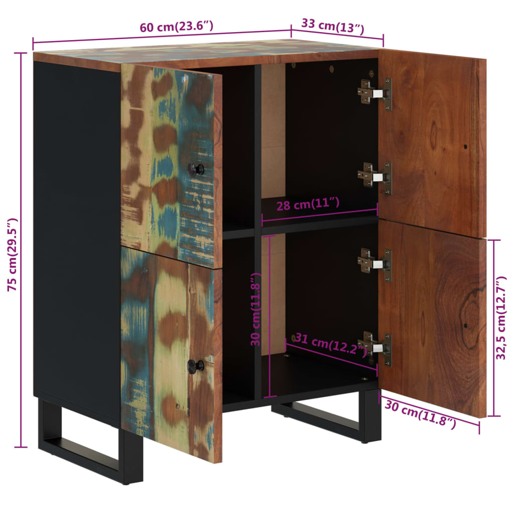 vidaXL Ντουλάπι με 4 Πόρτες 60x33x75 εκ. από Μασίφ Ανακυκλωμένο Ξύλο