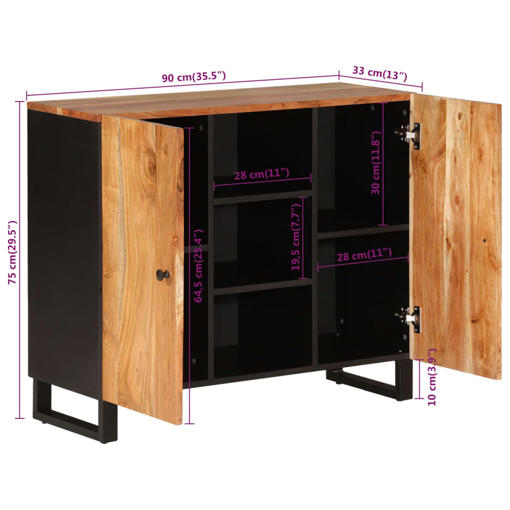 vidaXL Ντουλάπι με 2 Πόρτες 90 x 33 x 75 εκ. από Μασίφ Ξύλο Ακακίας