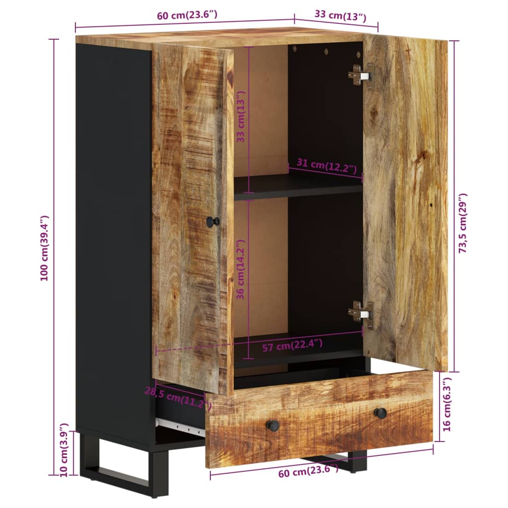 vidaXL Ντουλάπι Ψηλό με Συρτάρι 60x33x100 εκ. Μασίφ Ξύλο Μάνγκο&Σίδερο