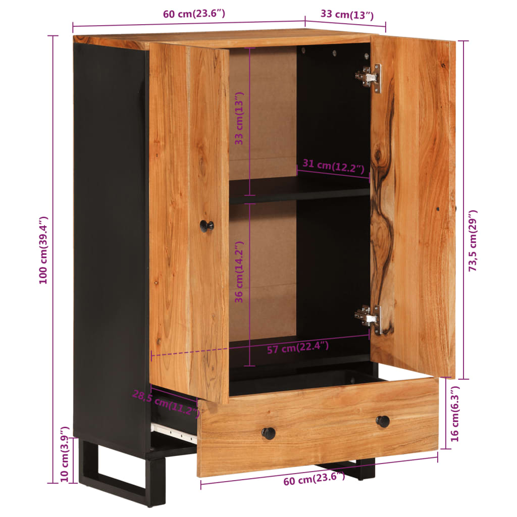 vidaXL Ντουλάπι Ψηλό με Συρτάρι 60x33x100 εκ. Μασίφ Ακακία & Σίδερο