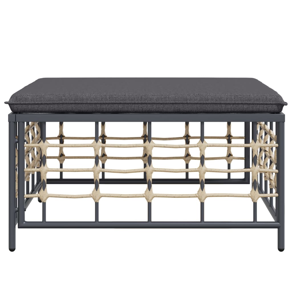 vidaXL Υποπόδιο Κήπου Συνθετικό Ρατάν με Σκούρο Γκρι Μαξιλάρι