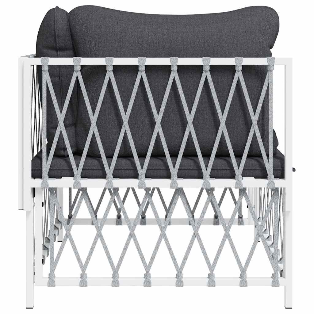 vidaXL Καναπές Κήπου Γωνιακός Λευκός από Πλεγμένο Ύφασμα με Μαξιλάρια