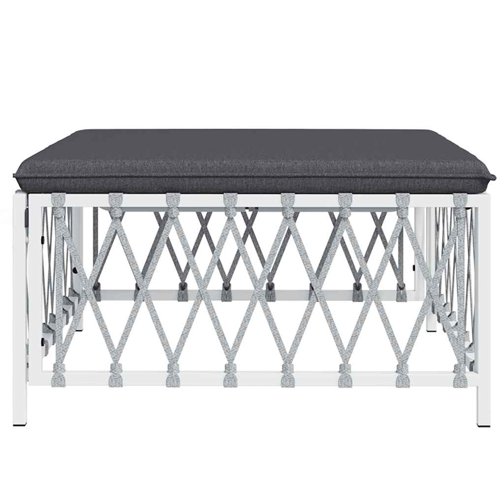 vidaXL Υποπόδιο Κήπου Λευκό από Πλεγμένο Ύφασμα με Μαξιλάρι