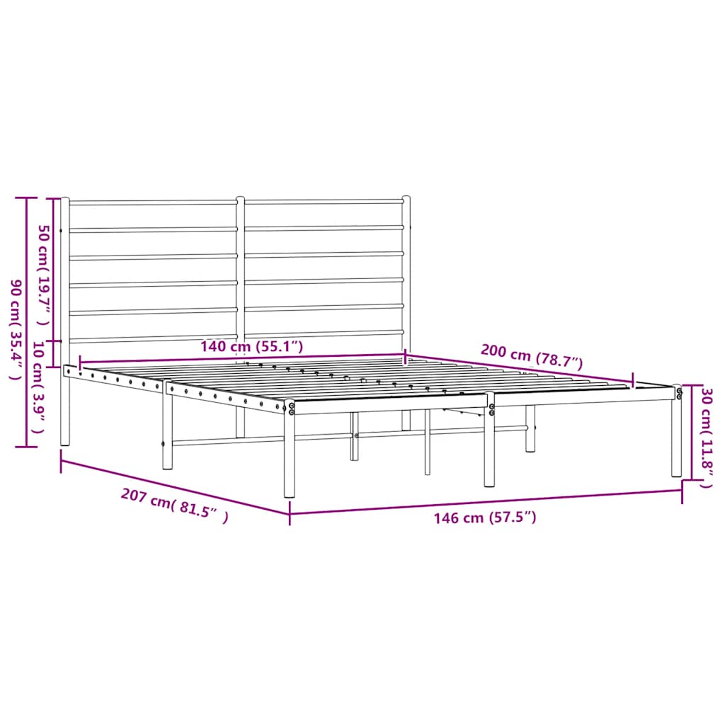 vidaXL Πλαίσιο Κρεβατιού με Κεφαλάρι Λευκό 140 x 200 εκ. Μεταλλικό