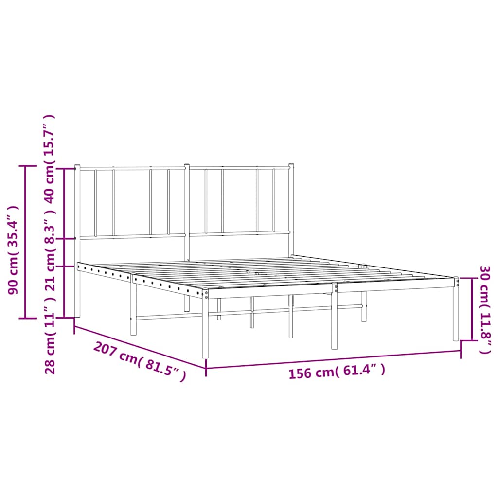 vidaXL Πλαίσιο Κρεβατιού με Κεφαλάρι Μαύρο 150 x 200 εκ. Μεταλλικό