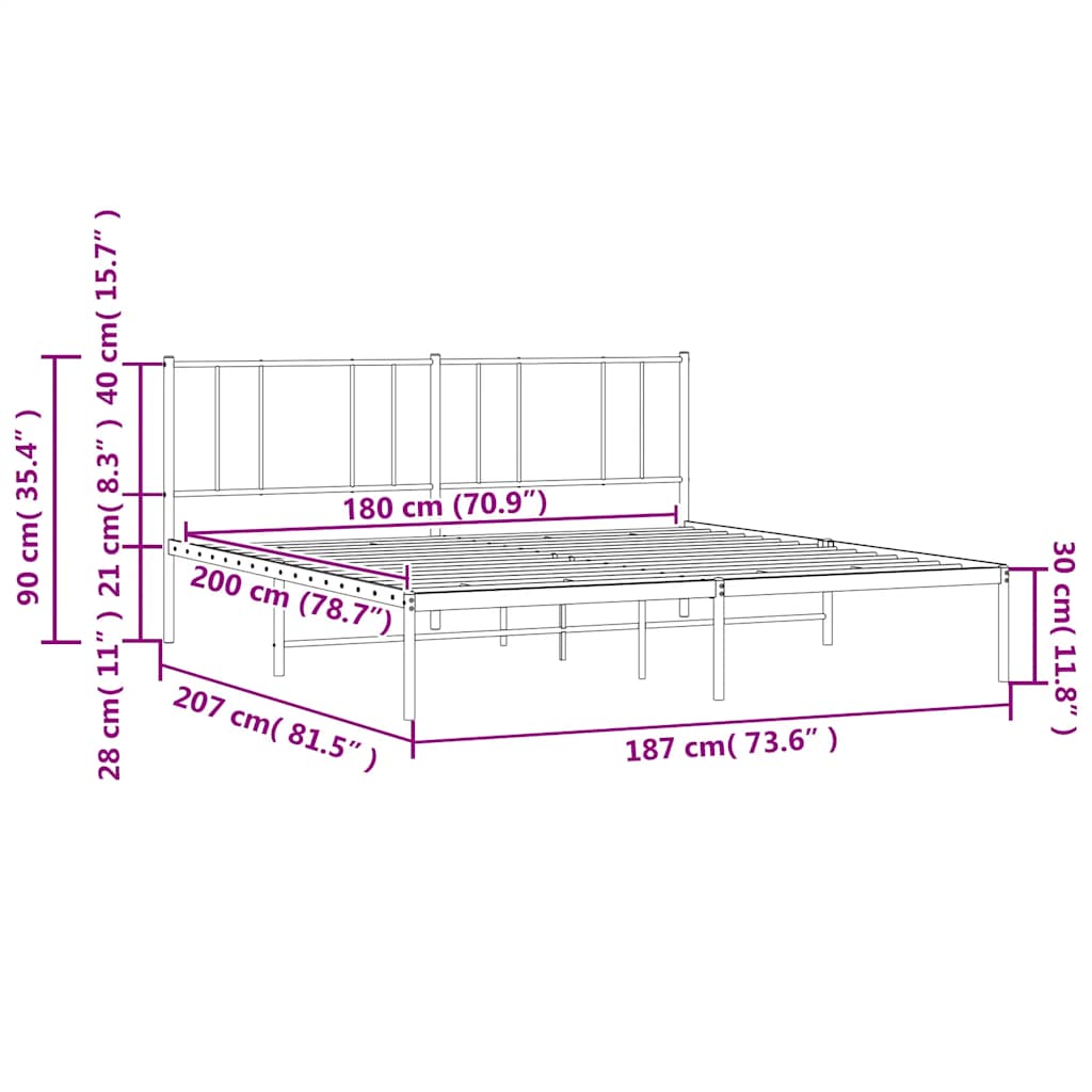 vidaXL Πλαίσιο Κρεβατιού με Κεφαλάρι Λευκό 180x200 εκ. Μεταλλικό