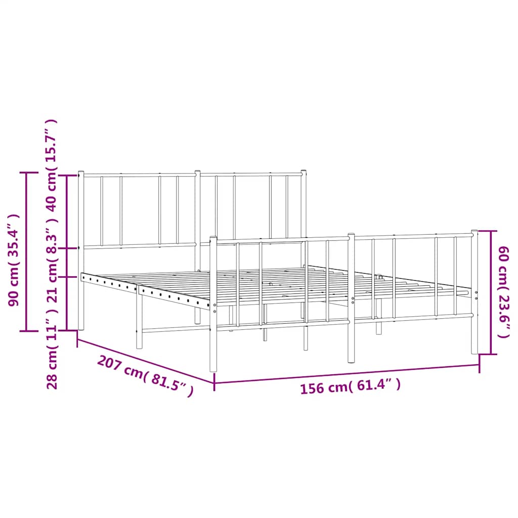 vidaXL Πλαίσιο Κρεβατιού με Κεφαλάρι&Ποδαρικό Λευκό 90x190 εκ. Μέταλλο