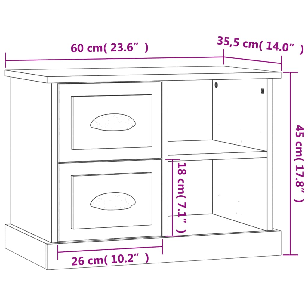 vidaXL Κομοδίνο Γκρι Sonoma 60 x 35,5 x 45 εκ.