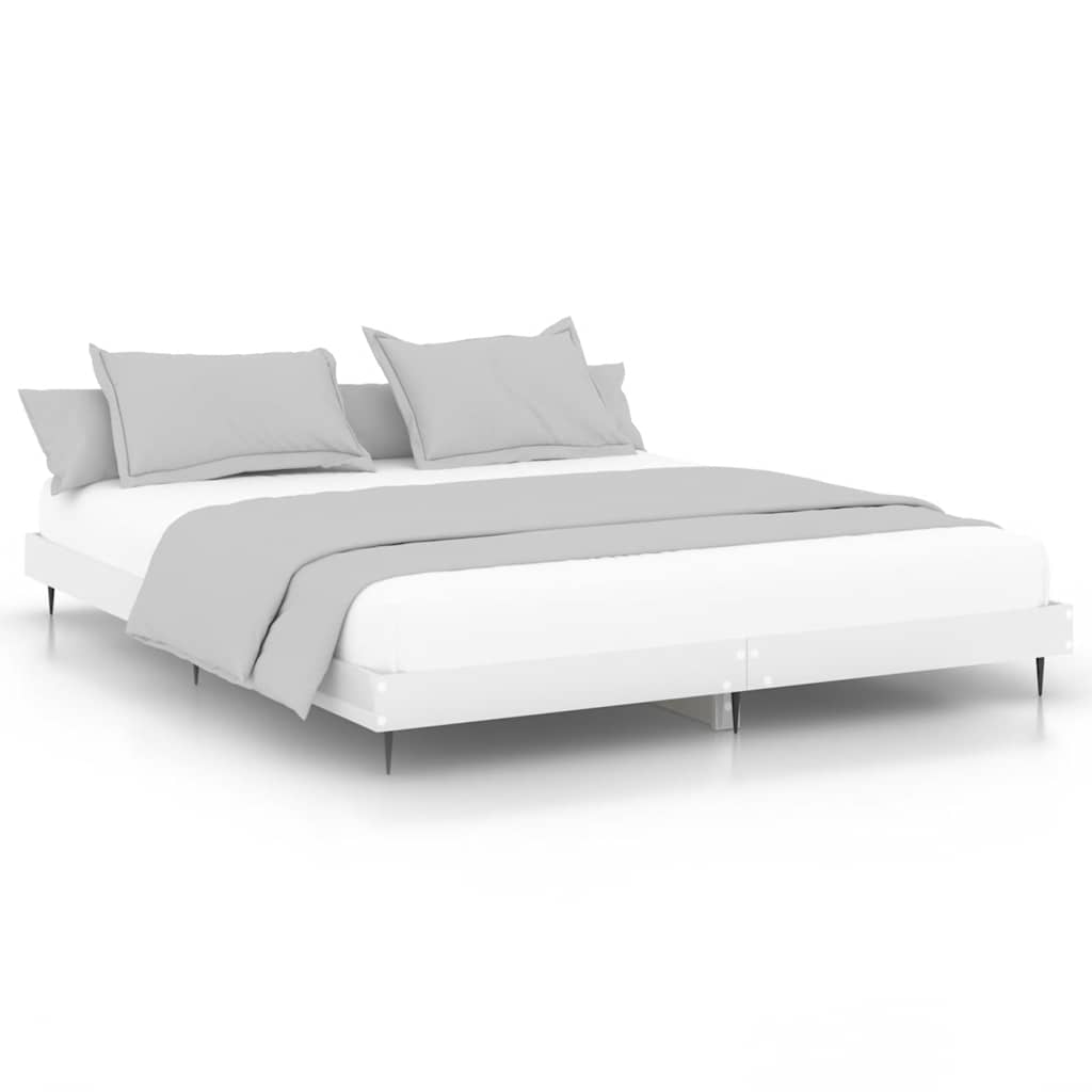 vidaXL Πλαίσιο Κρεβατιού Γυαλιστερό Λευκό 150x200 εκ Επεξεργ. Ξύλο