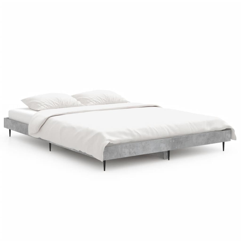 vidaXL Πλαίσιο Κρεβατιού Γκρι Σκυροδέματος 135x190 εκ. Επεξεργ. Ξύλο