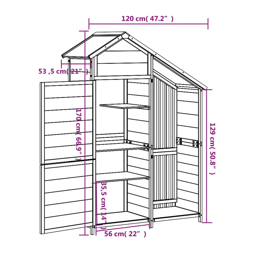 vidaXL Αποθήκη Εργαλείων Κήπου Γκρι 120x53,5x170 εκ. Μασίφ Ξύλο Πεύκου
