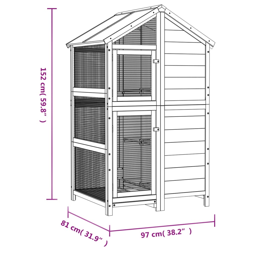 vidaXL Σπιτάκι Πουλιών Μόκα 97 x 81 x 152 εκ. από Μασίφ Ξύλο Πεύκου