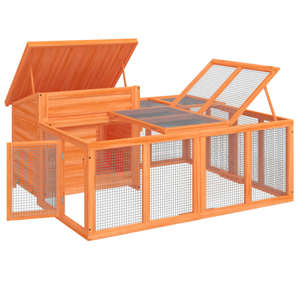 vidaXL Κλουβί Κουνελιών Καφέ 144 x 123 x 67,5 εκ. Μασίφ Ξύλο Πεύκου