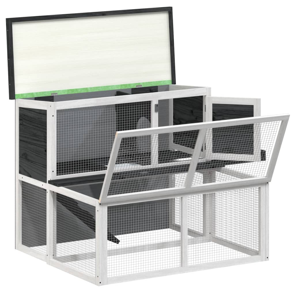 vidaXL Κλουβί Κουνελιών Γκρι 102 x 90 x 84,5 εκ. Μασίφ Ξύλο Πεύκου