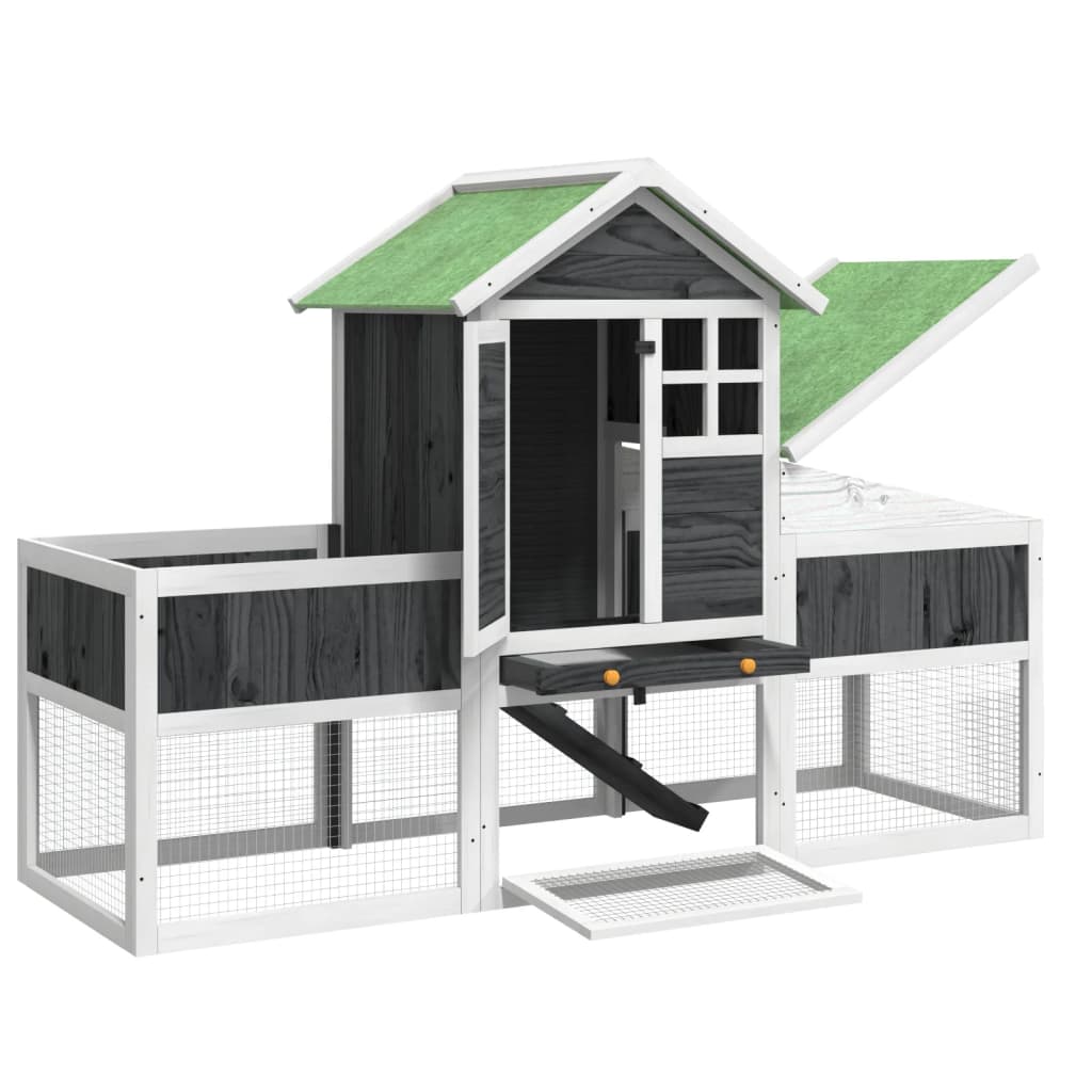 vidaXL Κλουβί Κουνελιών Γκρι 170 x 63 x 113 εκ. Μασίφ Ξύλο Πεύκου