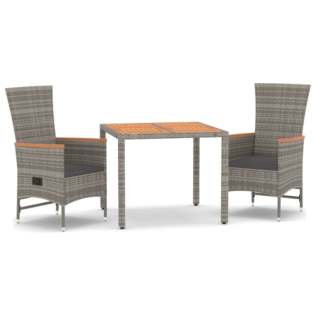 vidaXL Σετ Τραπεζαρίας Κήπου 3 τεμ. Γκρι Συνθ. Ρατάν με Μαξιλάρια