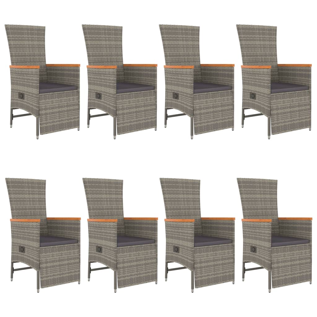 vidaXL Σετ Τραπεζαρίας Κήπου 9 τεμ. Γκρι Συνθ. Ρατάν με Μαξιλάρια