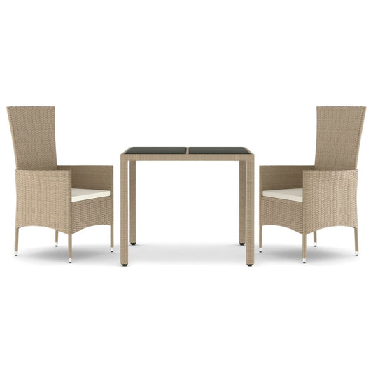 vidaXL Σετ Τραπεζαρίας Κήπου 3 τεμ. Μπεζ Συνθετικό Ρατάν με Μαξιλάρια