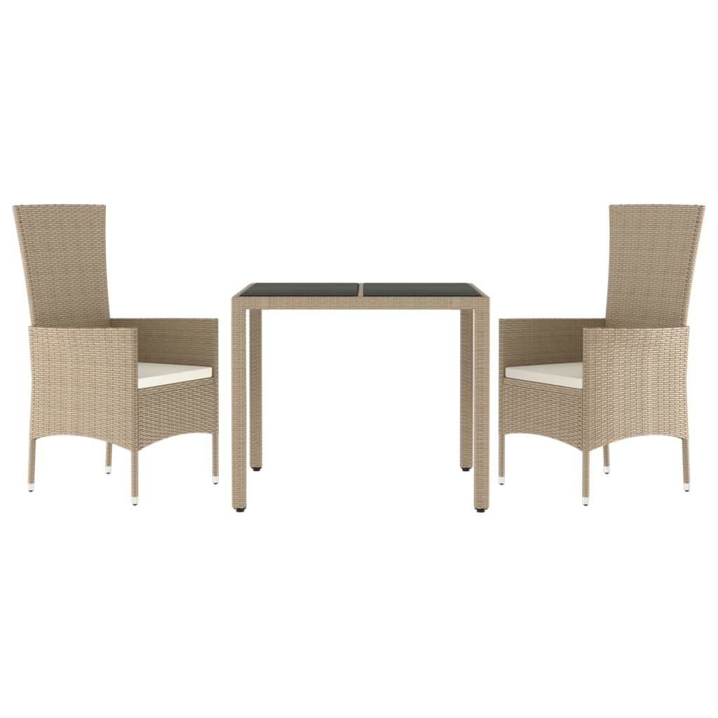 vidaXL Σετ Τραπεζαρίας Κήπου 3 τεμ. Μπεζ Συνθετικό Ρατάν με Μαξιλάρια