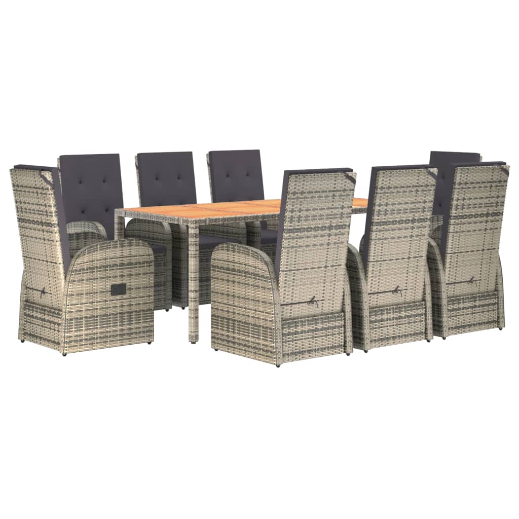vidaXL Σετ Τραπεζαρίας Κήπου 9 τεμ. Γκρι Συνθ. Ρατάν με Μαξιλάρια