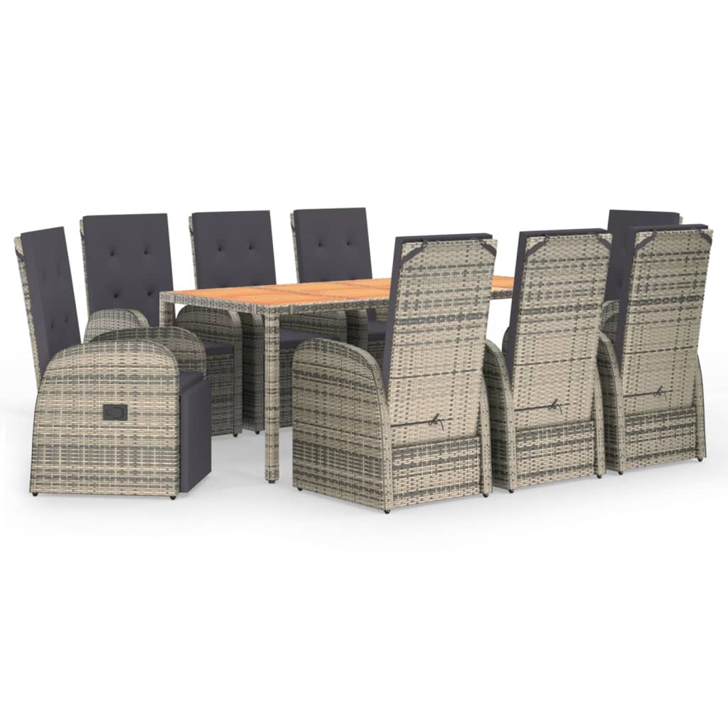vidaXL Σετ Τραπεζαρίας Κήπου 9 τεμ. Γκρι Συνθ. Ρατάν με Μαξιλάρια