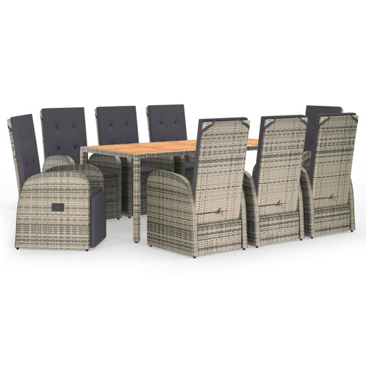 vidaXL Σετ Τραπεζαρίας Κήπου 9 τεμ. Γκρι Συνθ. Ρατάν με Μαξιλάρια