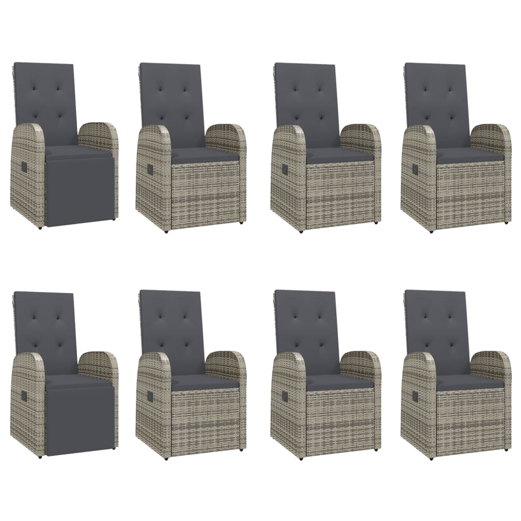 vidaXL Σετ Τραπεζαρίας Κήπου 9 τεμ. Γκρι Συνθ. Ρατάν με Μαξιλάρια