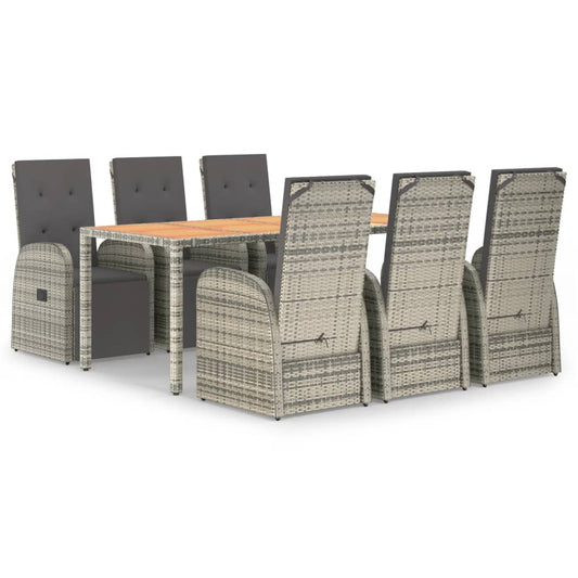 vidaXL Σετ Τραπεζαρίας Κήπου 7 τεμ. Γκρι Συνθ. Ρατάν με Μαξιλάρια
