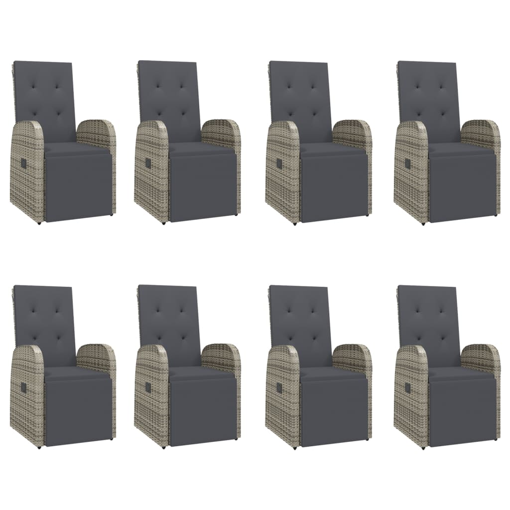 vidaXL Σετ Τραπεζαρίας Κήπου 9 τεμ. Γκρι Συνθ. Ρατάν με Μαξιλάρια