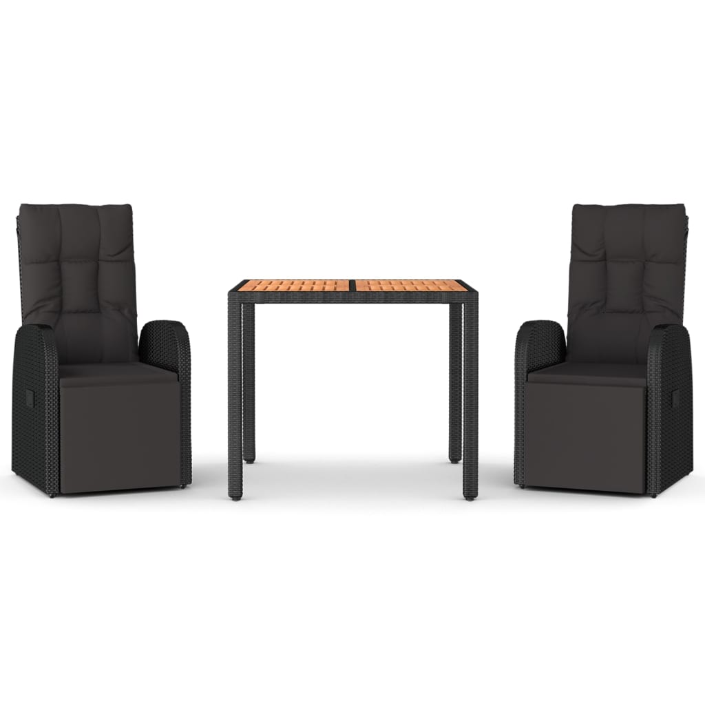 vidaXL Σετ Τραπεζαρίας Κήπου 3 τεμ. Μαύρο Συνθετικό Ρατάν/Ξύλο Ακακίας