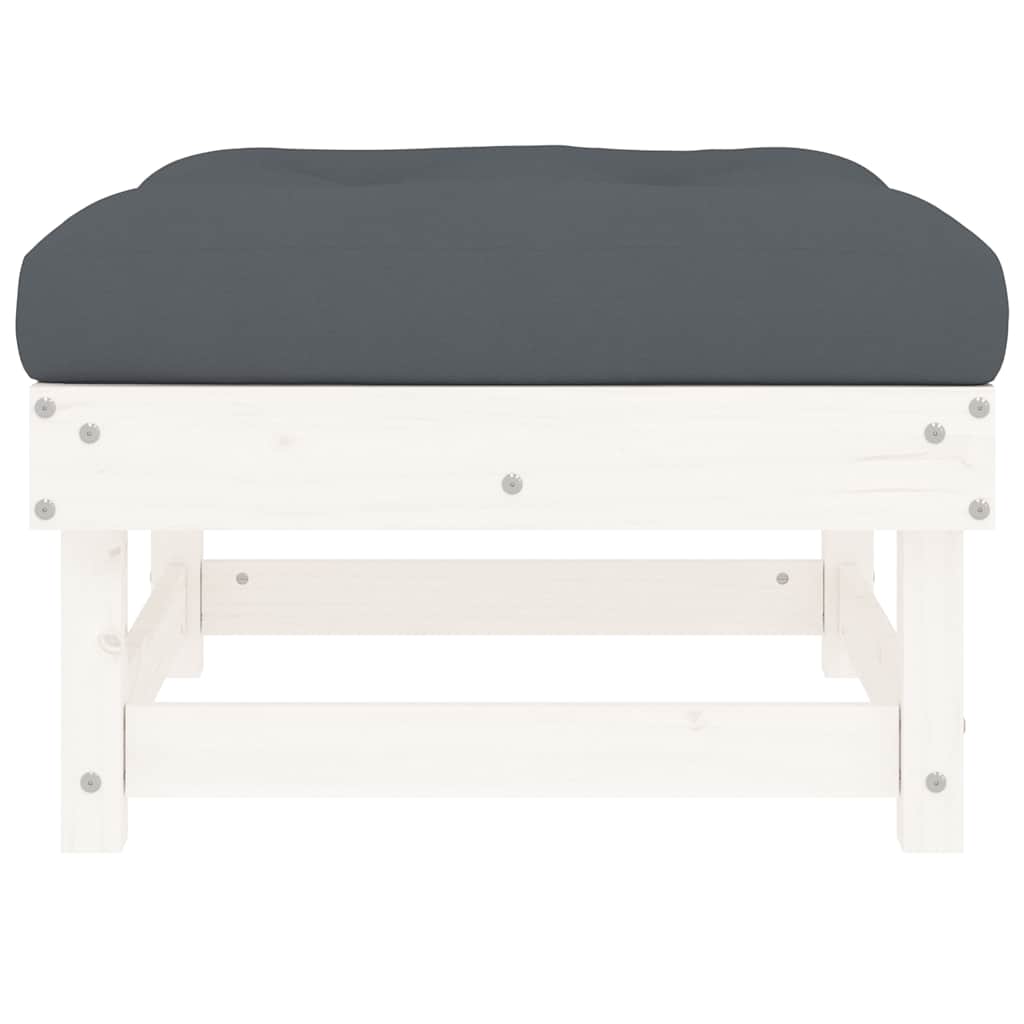 vidaXL Υποπόδιο Κήπου Λευκό από Μασίφ Ξύλο Πεύκου με Μαξιλάρι