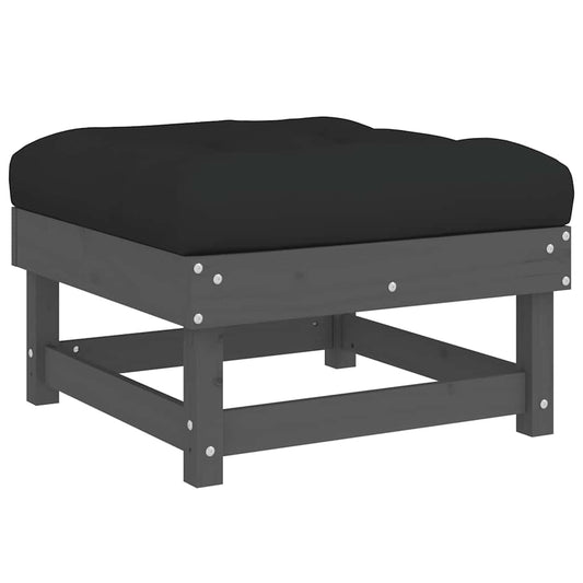 vidaXL Υποπόδιο Κήπου Γκρι από Μασίφ Ξύλο Πεύκου με Μαξιλάρι