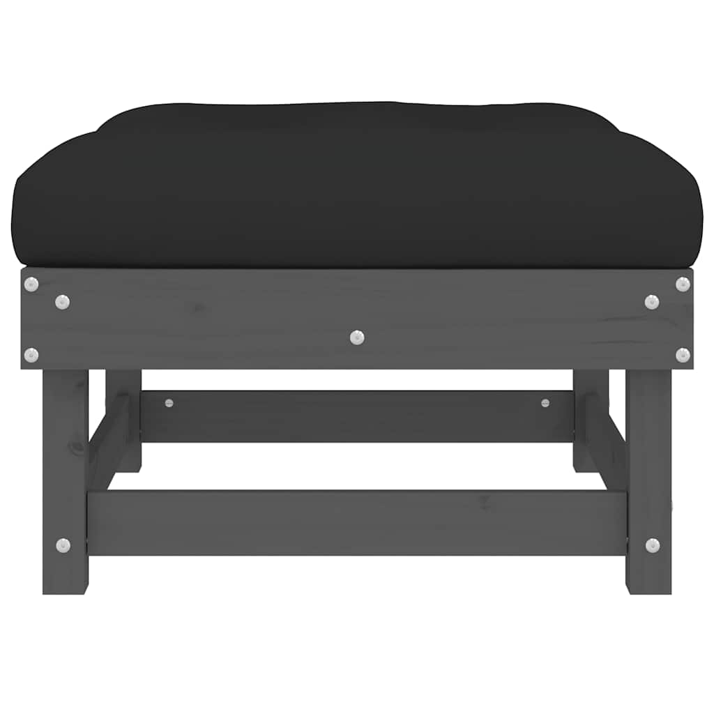 vidaXL Υποπόδιο Κήπου Γκρι από Μασίφ Ξύλο Πεύκου με Μαξιλάρι